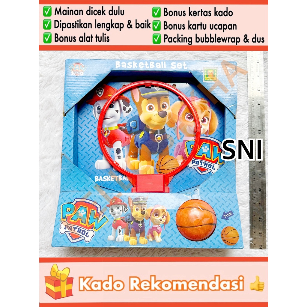 (KADO REKOMENDASI) MAINAN NO. 3454 PAW PATROL BASKETBALL SET MERK YOYO IMPOR BAGUS BOLA BASKET DAN R