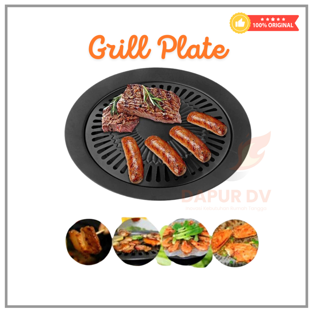 Alat Panggangan BBQ Grill Plate GSE Multifuction 32 cm Pemanggang Anti Lengket Iron Cast Plate Bulat