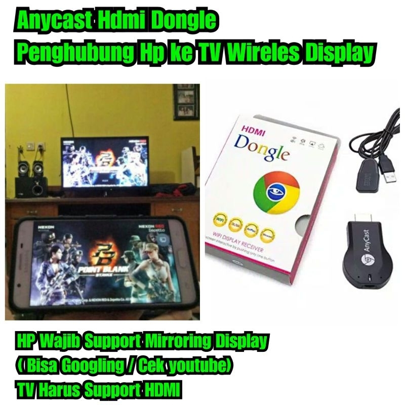 Anycast Hp ke TV LED wireles display Hdmi dongle penghubung layar hp ke TV Mirroring miracast