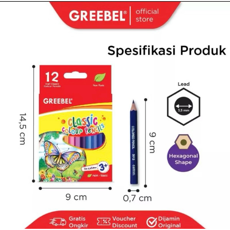 

pensil warna greebel 12 warna pendek ( 1 set 12 warna )