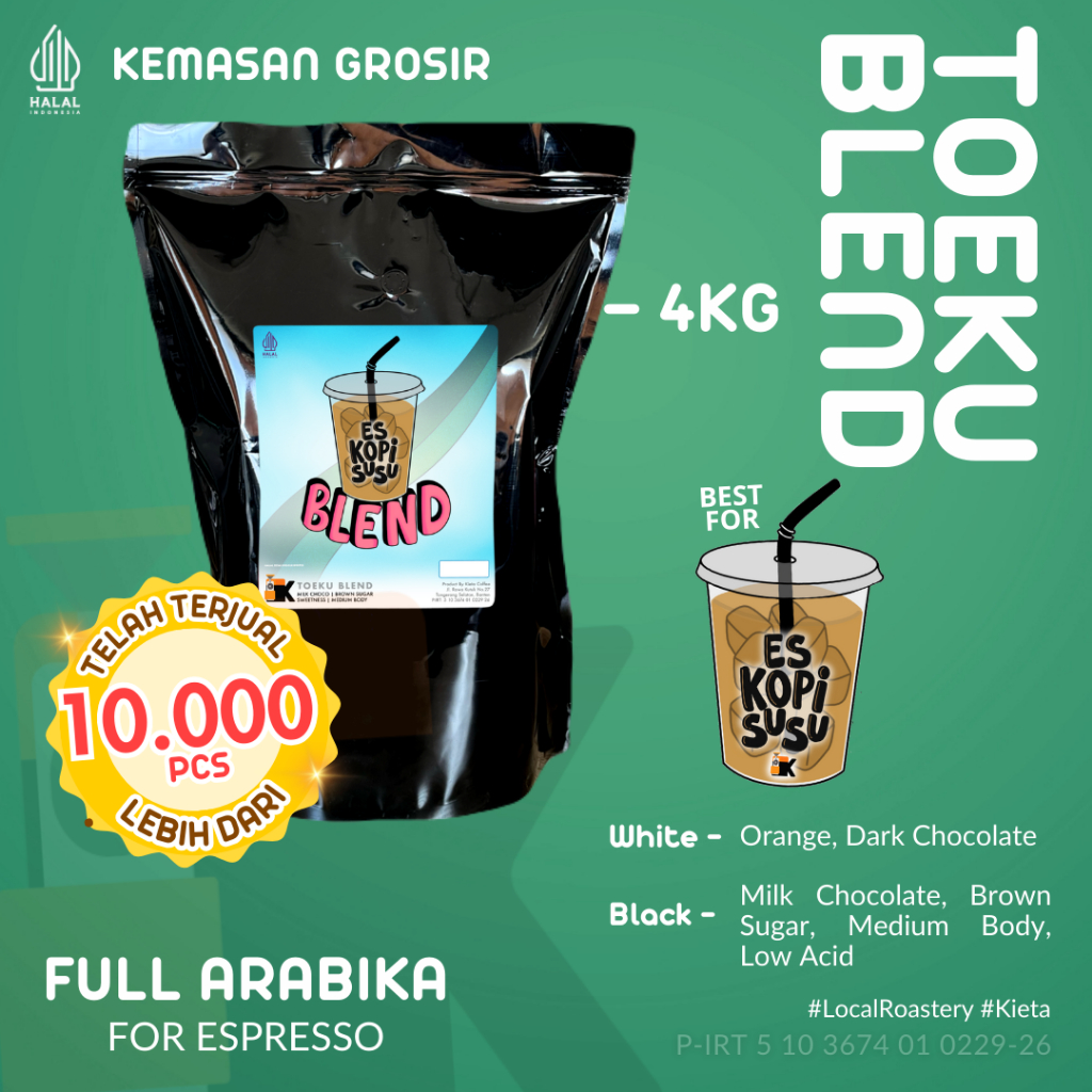 

Kieta Roastery - Biji Kopi Toeku Blend 100% Arabika Untuk Kopi Susu 4kg / Bubuk Arabica Roasted Coffee Bean House Blend