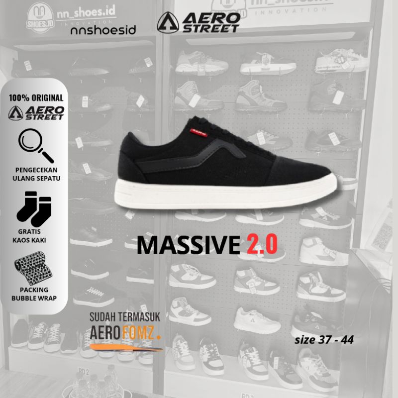Aerostreet Massive Low 2.0 Hitam Hitam - Sepatu Sneakers Casual