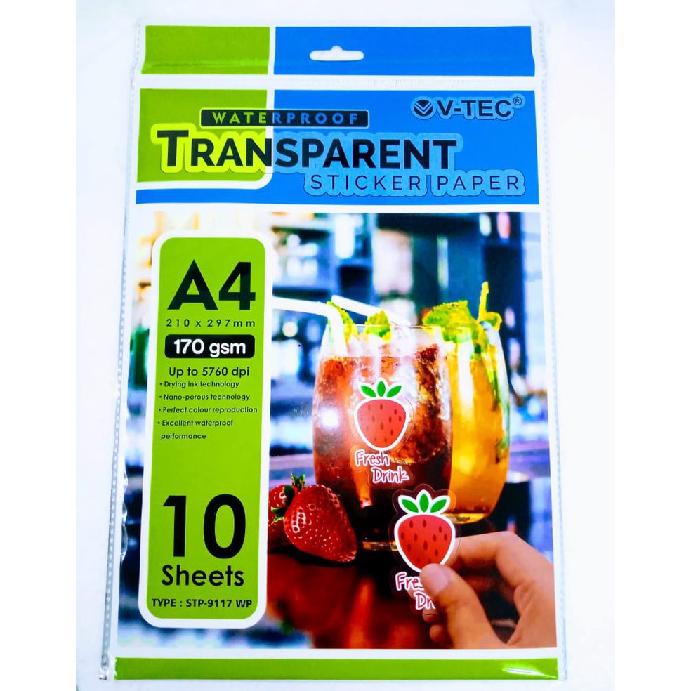 

lp Sale KERTAS FOTO VTEC STICKER TRANSPARENT PAPER A4 17 GSM STP9117WP L78