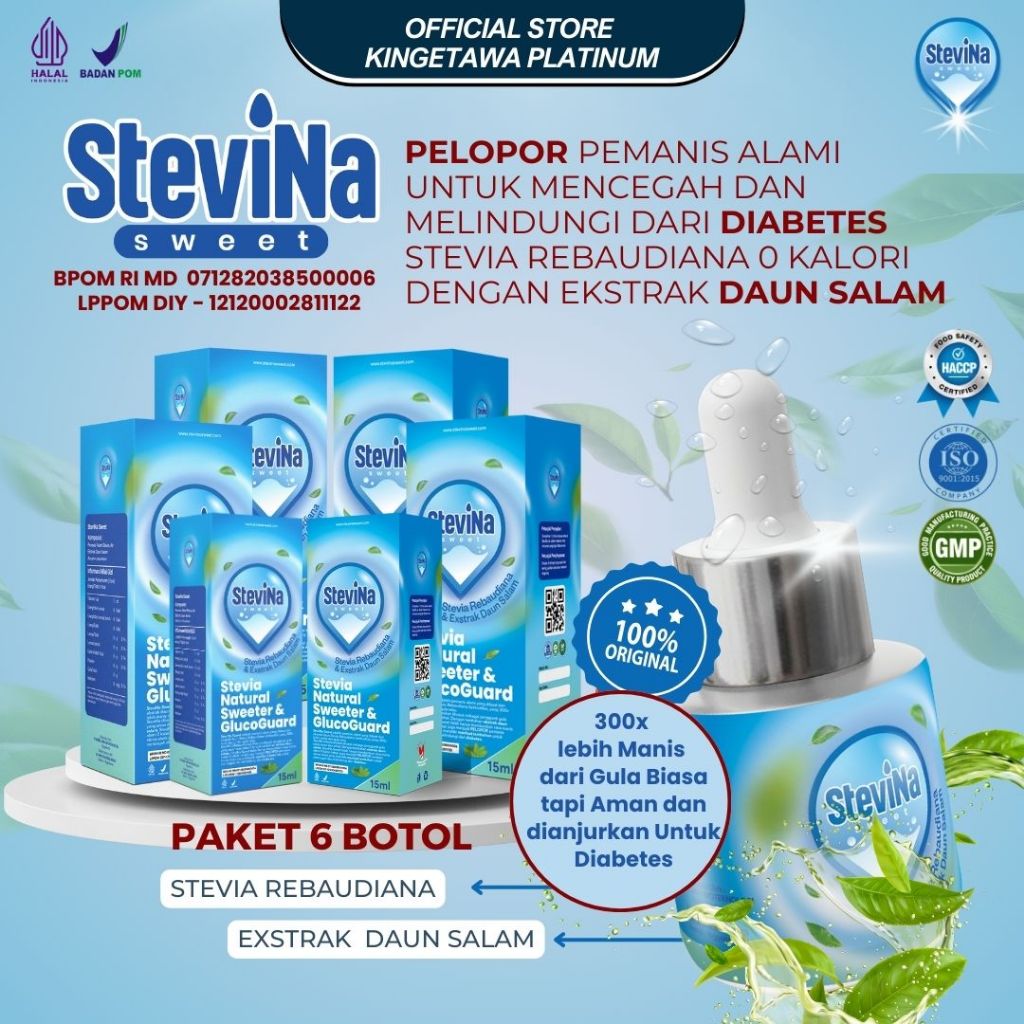 

Stevina Sweet Pemanis Alami 0 Kalori plus Herbal Daun salam Pengganti Gula Untuk Menurunkan Kolestrol Kemasan 6 Botol 15ml