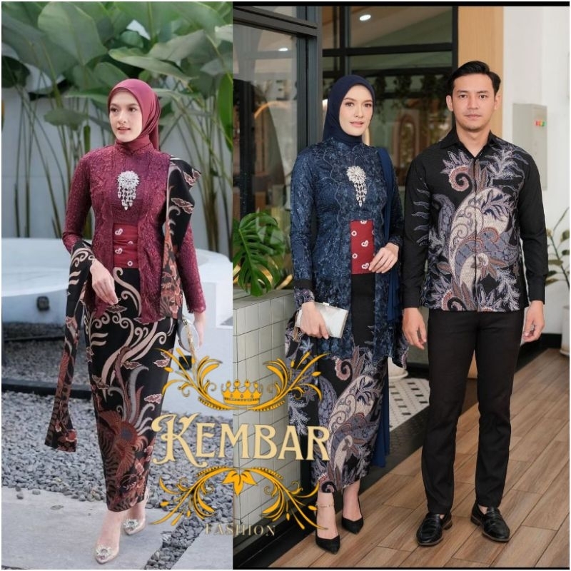 Set Couple Kebaya Ayu Matt Brokat Inner Velvet Kemeja Batik Kebaya Kondangan Tunangan Bridesmaid Mar