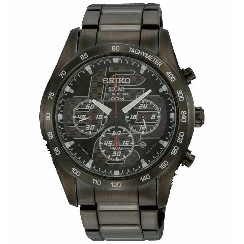 Seiko Solar SSC069P1 Chronograph Black Dial Black Stainless Steel - Jam Tangan Seiko Original