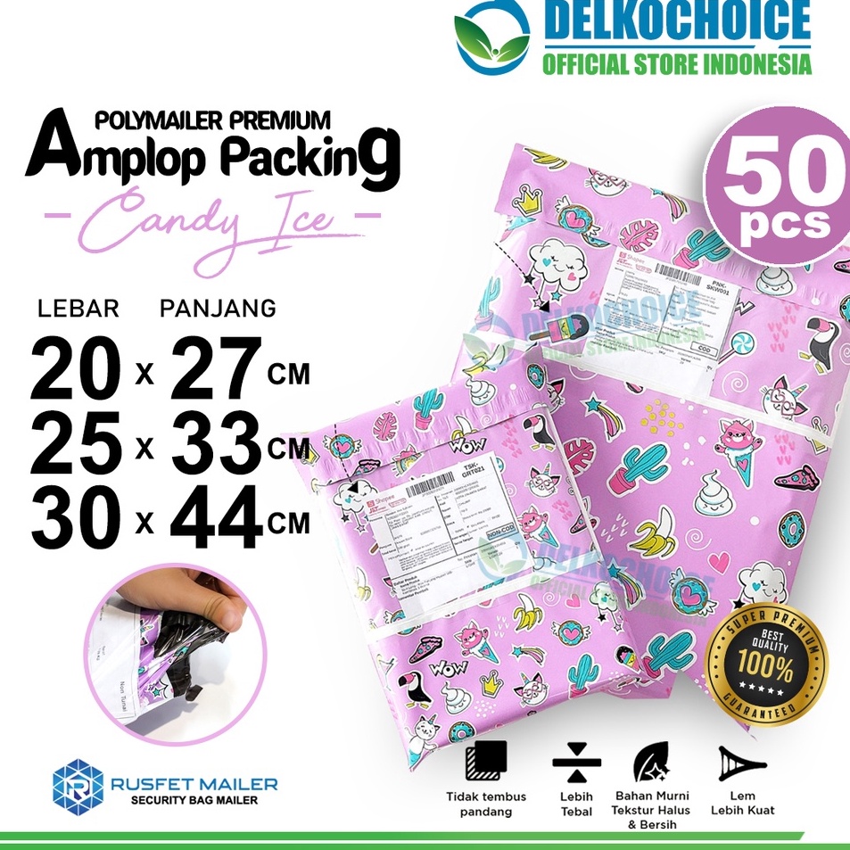 

6k Best Seller Polymailer Motif CANDY ICE Amplop Plastik Packing Olshop RUSFET PREMIUM PACK L4