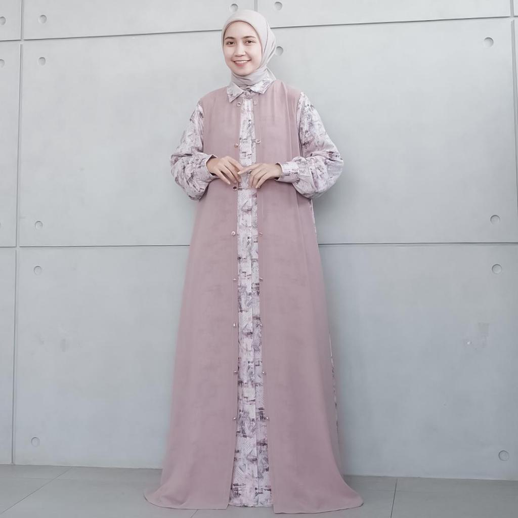 Aisyalina Id Angeline Dress Series Tanpa Hijab Bahan Linen Crespo Kombinasi Ceruty Armany Baby Doll 