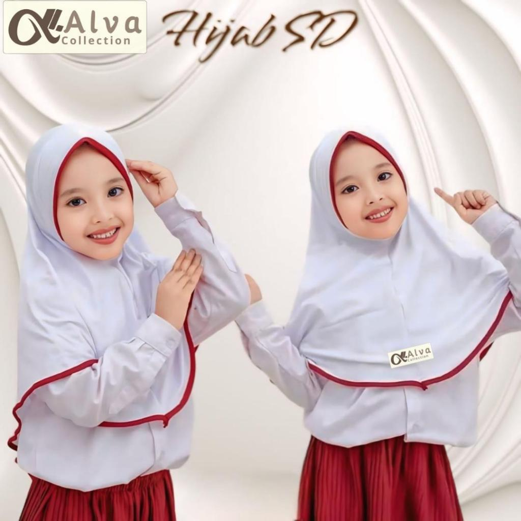 Jilbab Anak Sekolah SERUT PINGUIN Putih list/variasi 6-10 Tahun Kerudung Anak perempuan Hijab instan