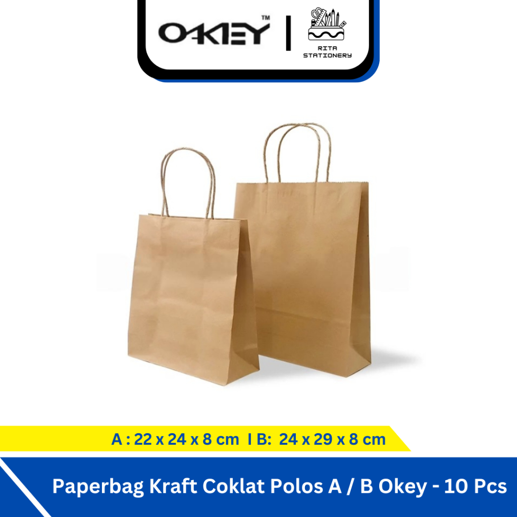 

Paperbag Kraft Polos OKEY by Kiky Pack isi per 10 Pcs totebag kertas Besar Sedang Kecil - Pack