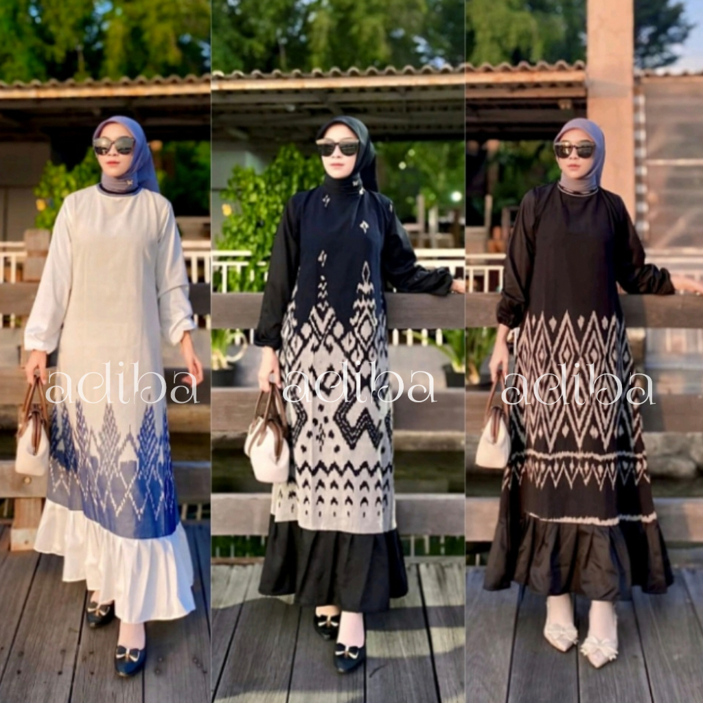 BAJU TENUN KARINA NEW MOTIF SERIES DRESS TENUN GAMIS TENUN BUSANA GAMIS SYARI SERAGAM BAJU KONDANGAN