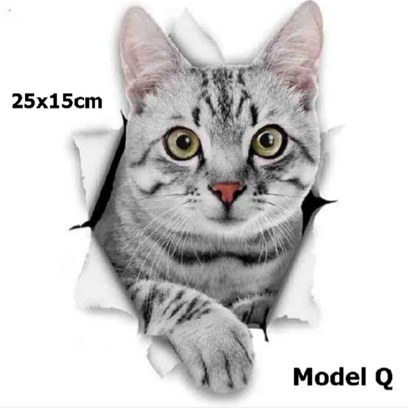 

stiker 3D kucing lucu, anti air ukuran 20 x 18 cm