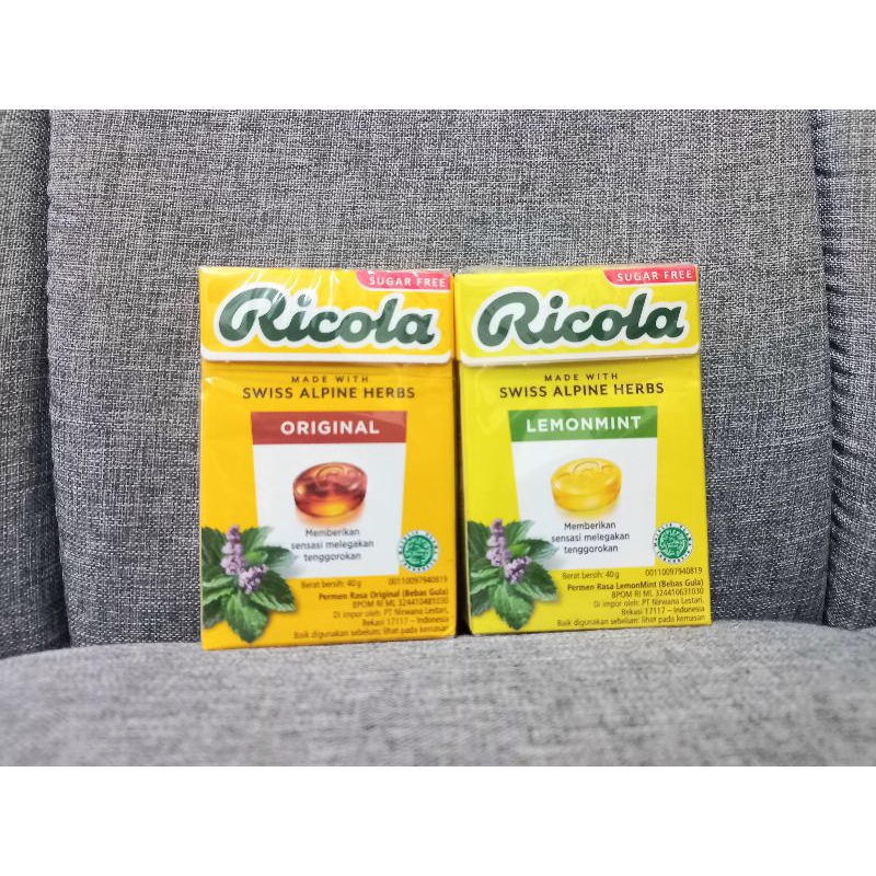 

Ricola Sugar Free Swiss Alpine Herbs 40 Gram Rasa Original dan Lemon Mint - Permen Pelega Tenggorokan