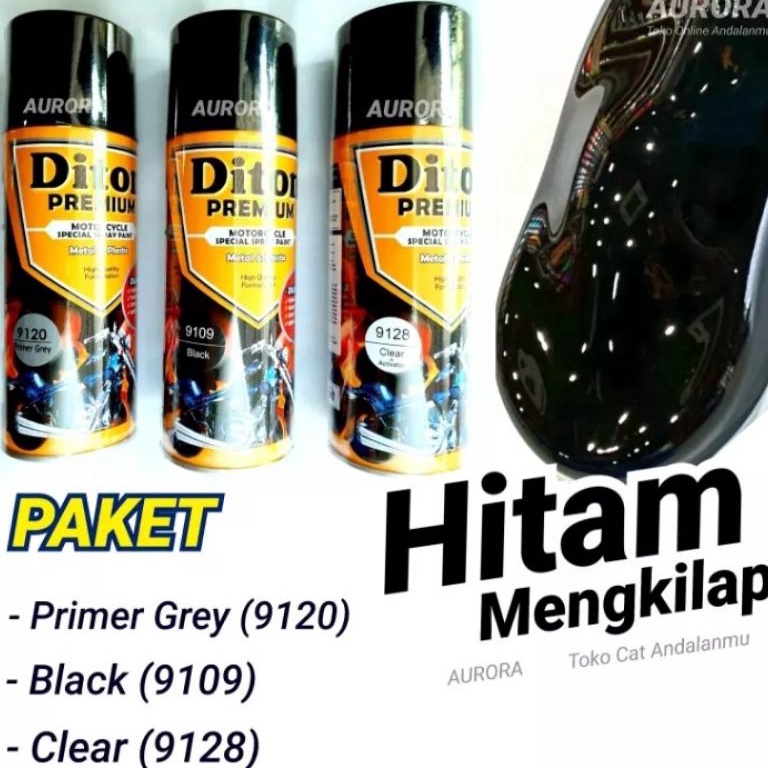 Produk Terbaik PAKET Diton Premium Black 919 Hitam Mengkilap termasuk Epoxy Primer dan Clear Gloss C