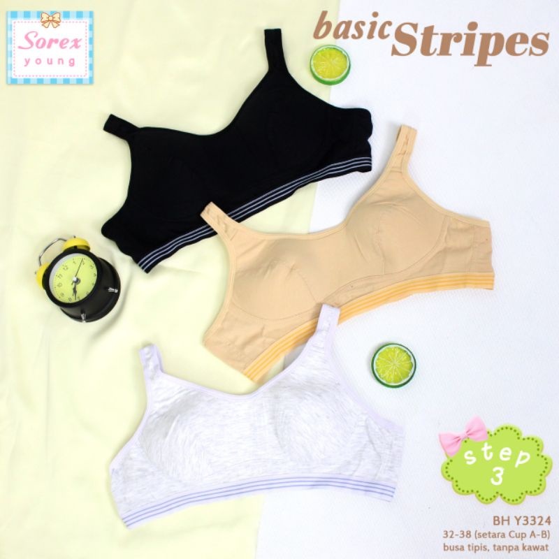 SOREX BRA BH Y 3324 (Cup Sedang) BRA REMAJA BUSA TIPIS TANPA KAWAT KAIT 3 SETARA CUP A-B 32-38
