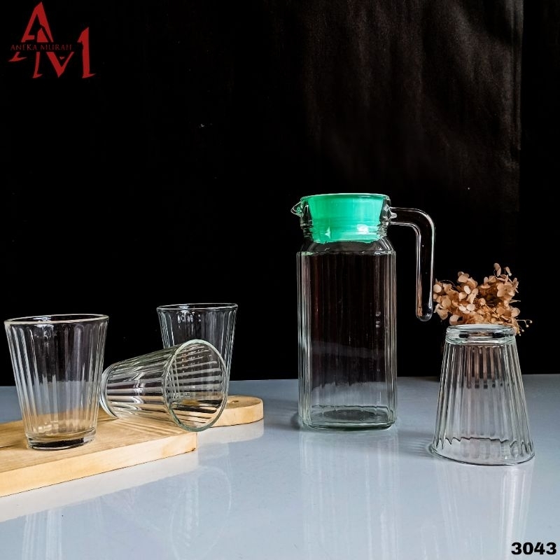 HUESCA PITCHER SET 5 IN 1 KIMGLASS 1 TEKO 4 GELAS | GELAS KACA | GELAS SOUVENIR | GELAS TEH