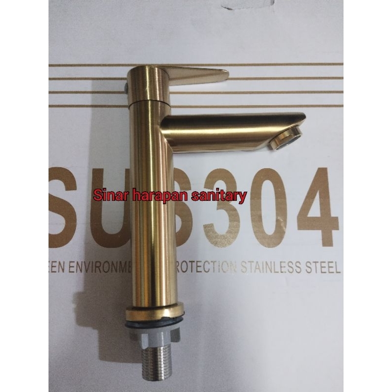 Kran wastafel engkol Gold 18cm / Kran Gold wastafel stainless 304 / Kran panjang gold