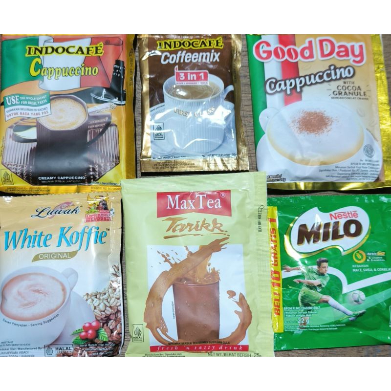 

teh/kopi instant cappuccino sachet /pcs. coffeemix, milo sachet