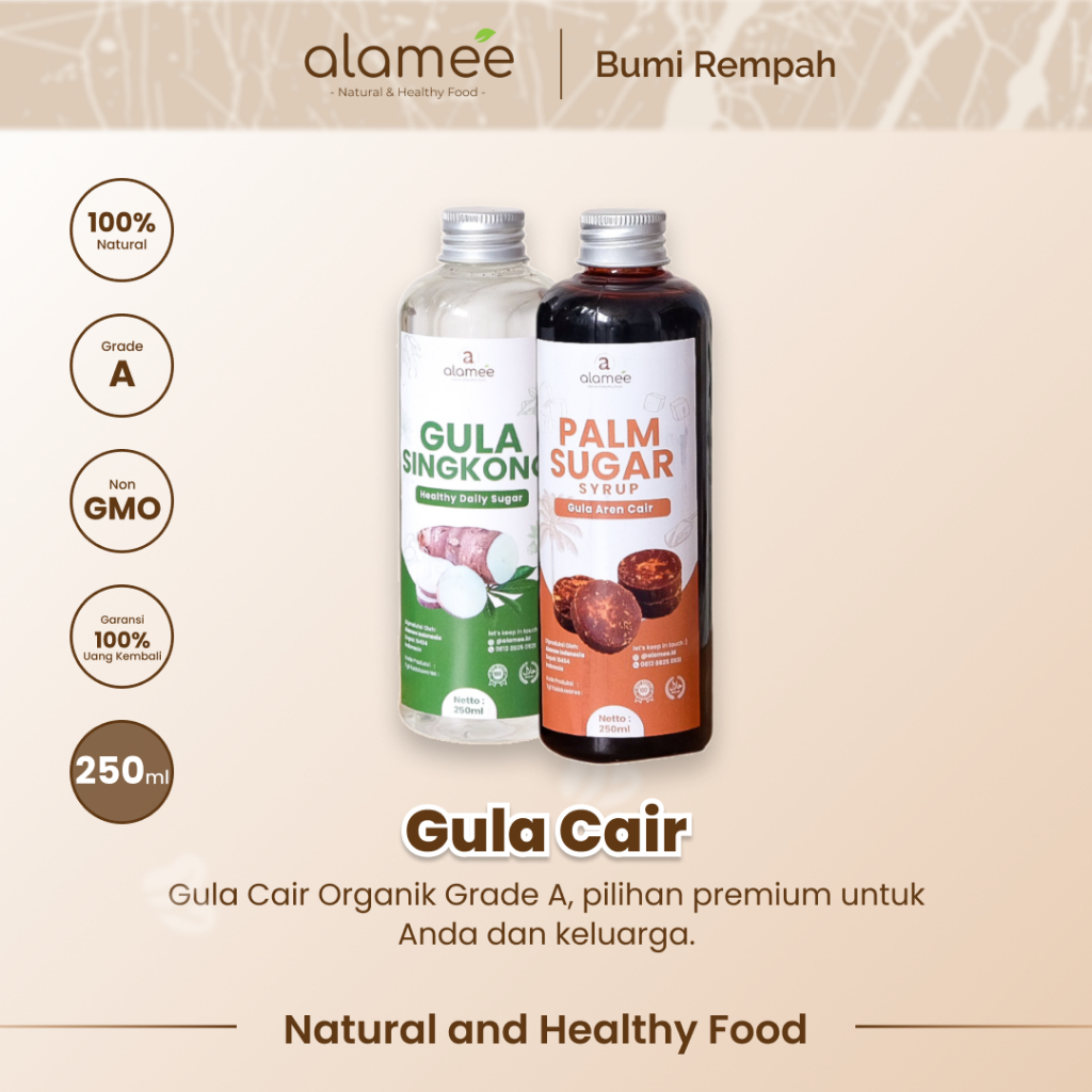 

ALAMEE Gula Aren Cair Singkong Ketela Palm Sugar Cair Organic Organik Pure Murni Sirup Pemanis 250ml