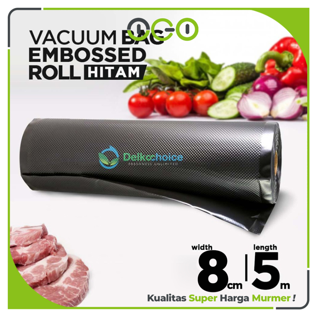 Vacuum EMBOSSED ROLL 8cm x 5 meter HITAM Plastik Vakum Makanan Vacum Bag Sealer  - Delkochoice