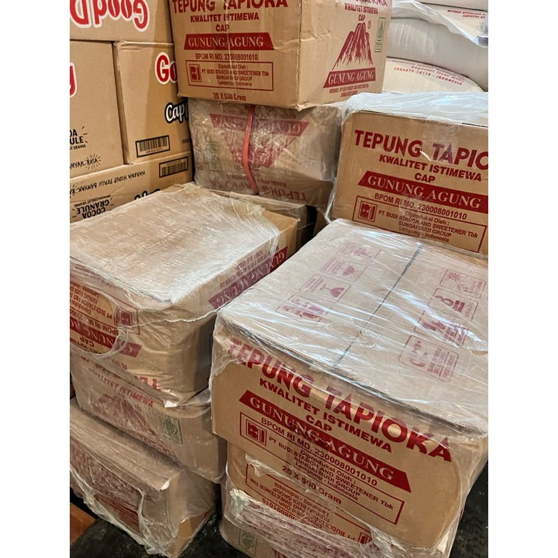 

JKL Tepung Sagu Tapioka Gunung Agung 10kg (gr x 20) dus karton kemasan EXP Des2027 kadaluarsa lama