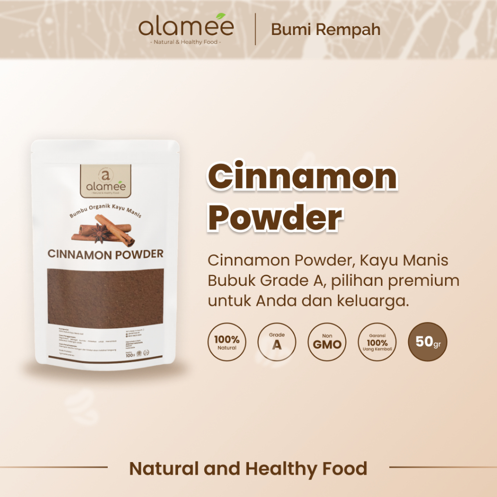 

ALAMEE Kayu Manis Bubuk Cinnamon Seasoning Powder kayumanis Murni Tanpa Campuran Bumbu Organik 50g