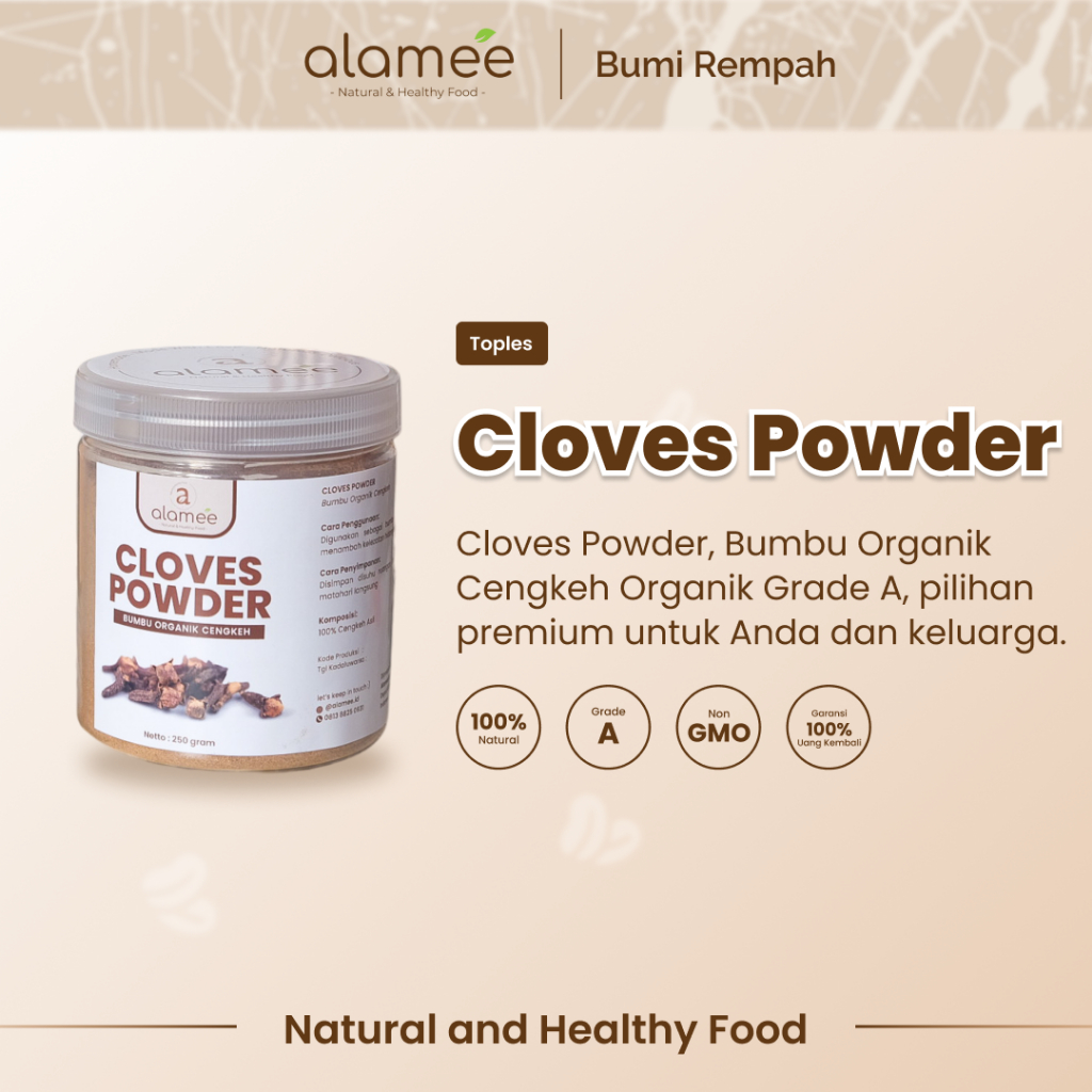 

ALAMEE Cengkeh Bubuk Clove Powder Ground Spice Murni Asli Tanpa Campuran Bumbu Organik 250g