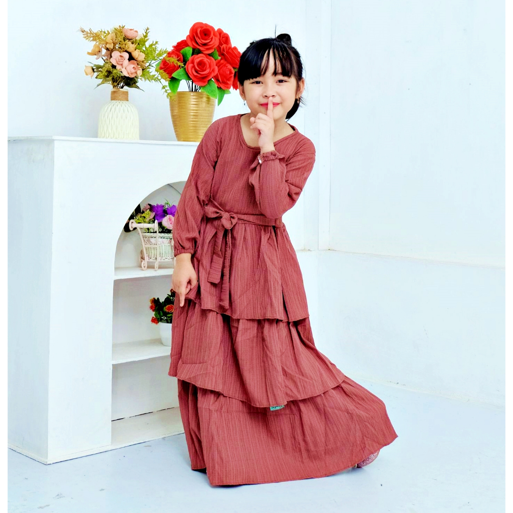 Gamis Susun Rempel Anak Rumaisha Matt Crinkle  Ladycrush