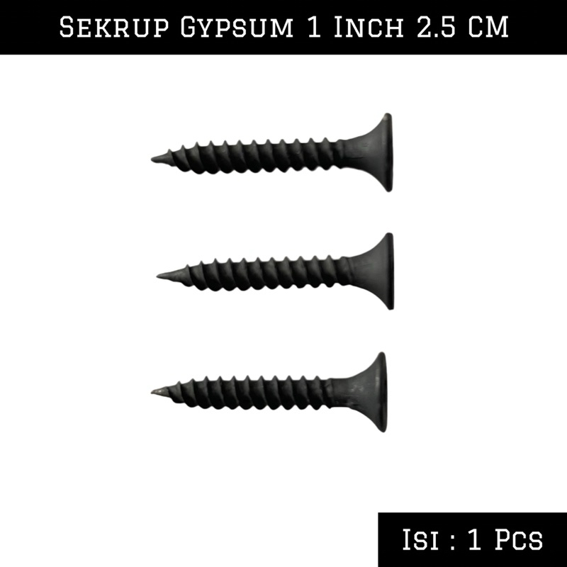(1 Pcs) Sekrup Gypsum Drywall Hitam 1 Inch Panjang 2.5 CM Full Drat