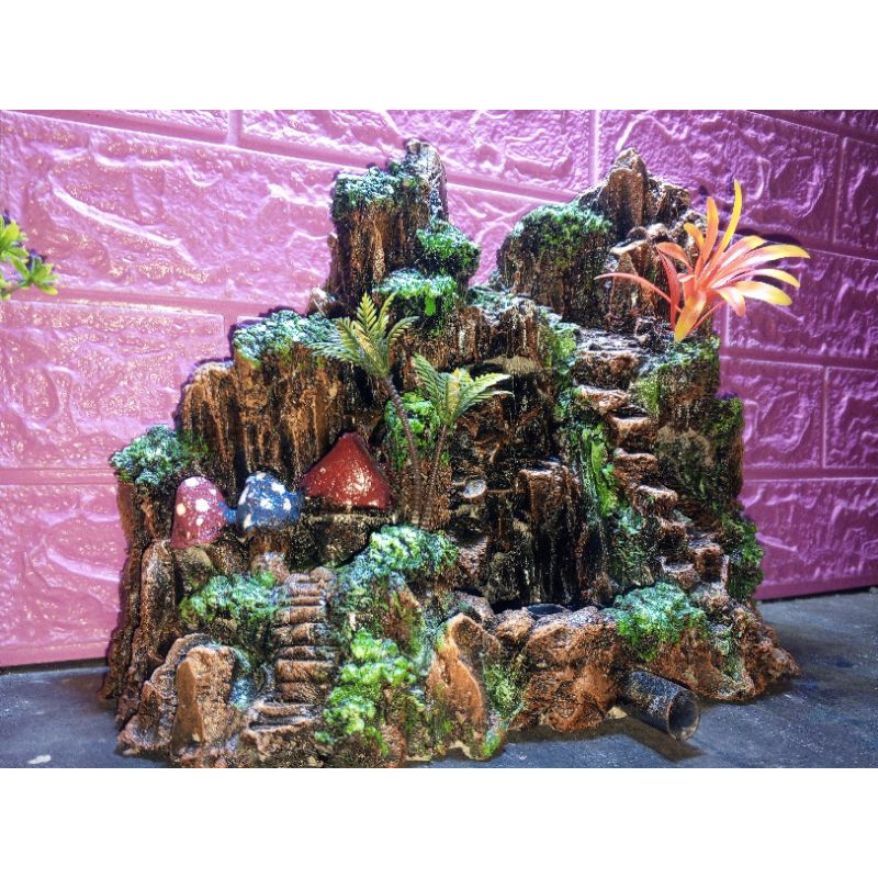 Tebing aquarium air terjun pasir aquascape instan