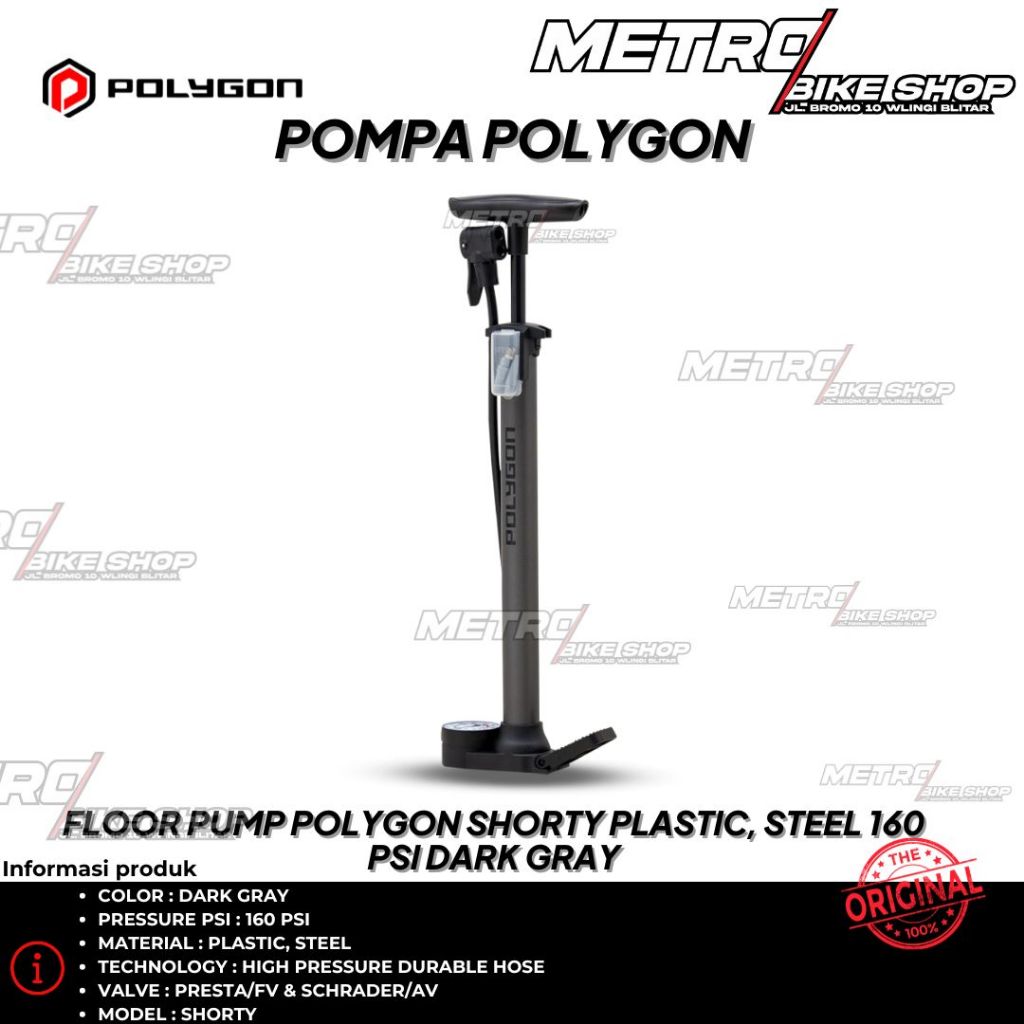 Pompa sepeda Polygon Shorty dual head 160 PSI AV/FV pompa ban sepeda pompa ban motor pompa lantai