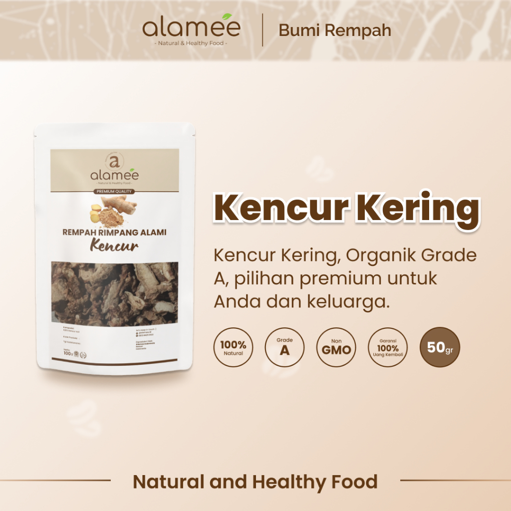 

ALAMEE Kencur Kering Dried Galangal Rempah Rimpang Organik Alami Bumbu Seasoning Masakan Masak 50gr