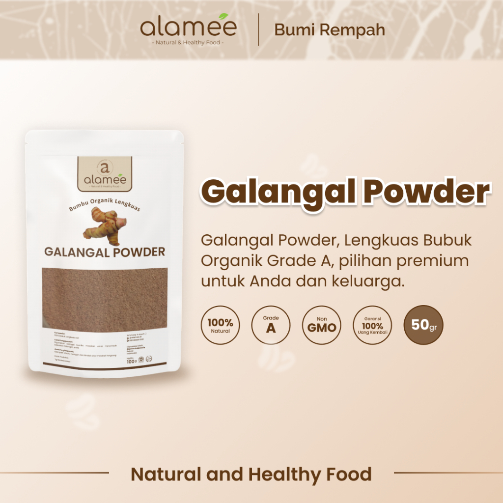 

ALAMEE Lengkuas Bubuk Asli Galangal Seasoning Powder Tanpa Campuran Bumbu Masak Dapur Organik 50g
