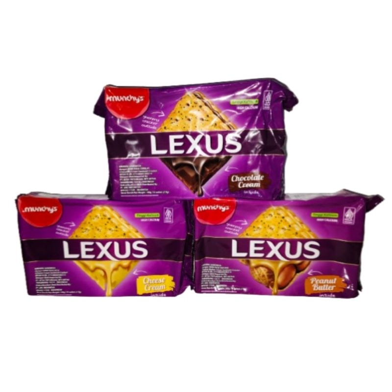 

Munchy's Lexus Chocolate Cream 190 gr / Lexus peanut butter 190 gr isi 10 @19gr / lexus cheese cream 190 gr / biskuit cracker