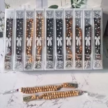 [50pcs]Souvernir Tasbih Kayu Kemasan Mika Motif//Souvernir Pernikahan//Hadiah//Khitanan