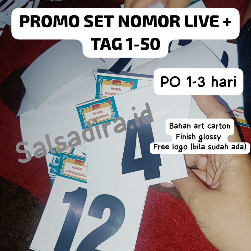

PROMO SET NOMOR LIVE + HANGTAG 1-50 NOMOR LIVE/ANTRIAN FREE INPUT LOGO NAMA TOKO