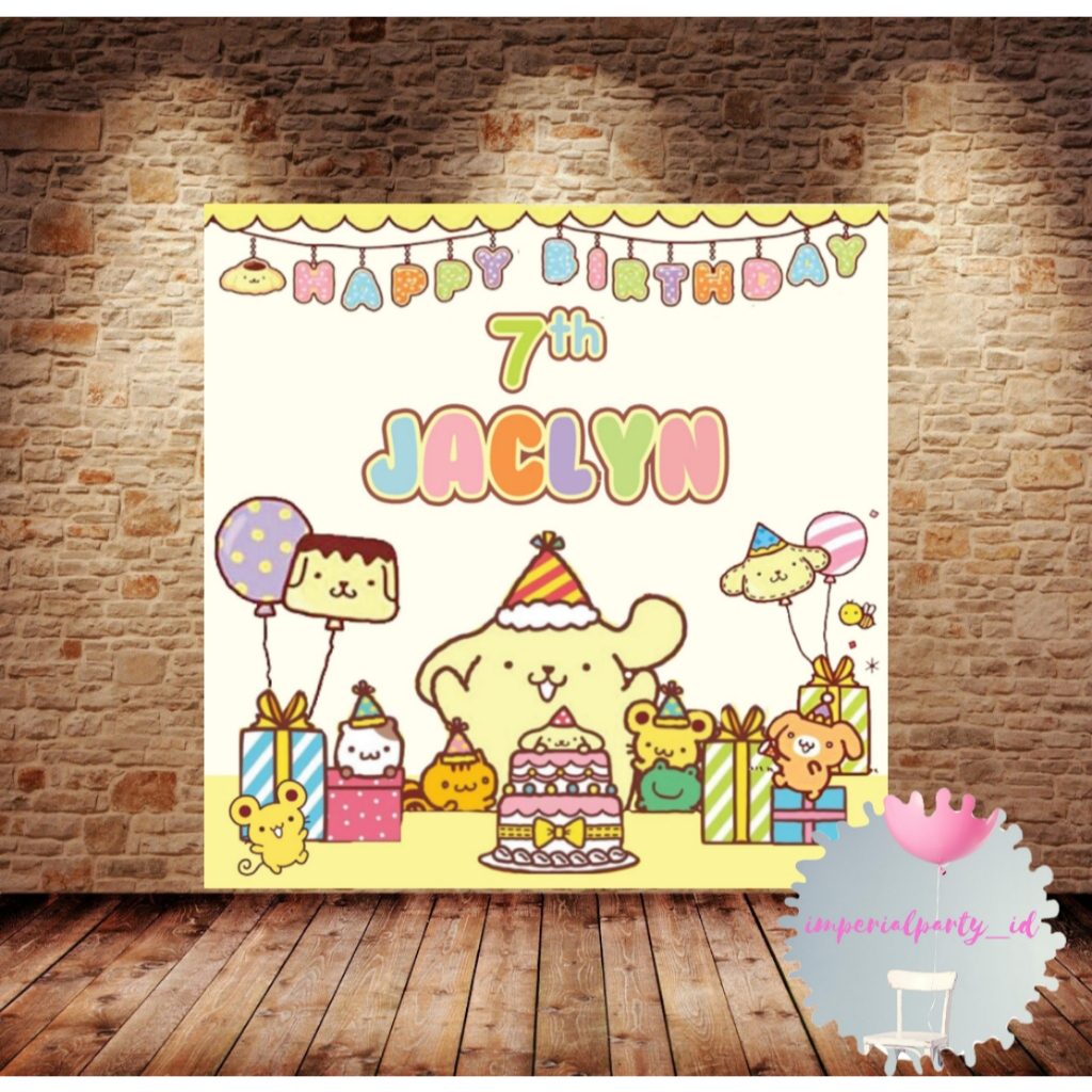 Custom Backdrop Banner Spanduk Happy Birthday Pompompurin