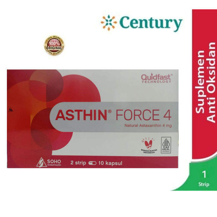 Asthin Force 4mg 1 Strip 10 kapsul / Suplemen Kesehatan / Antioksidan/ Kesehatan Kulit/Kulit kering/