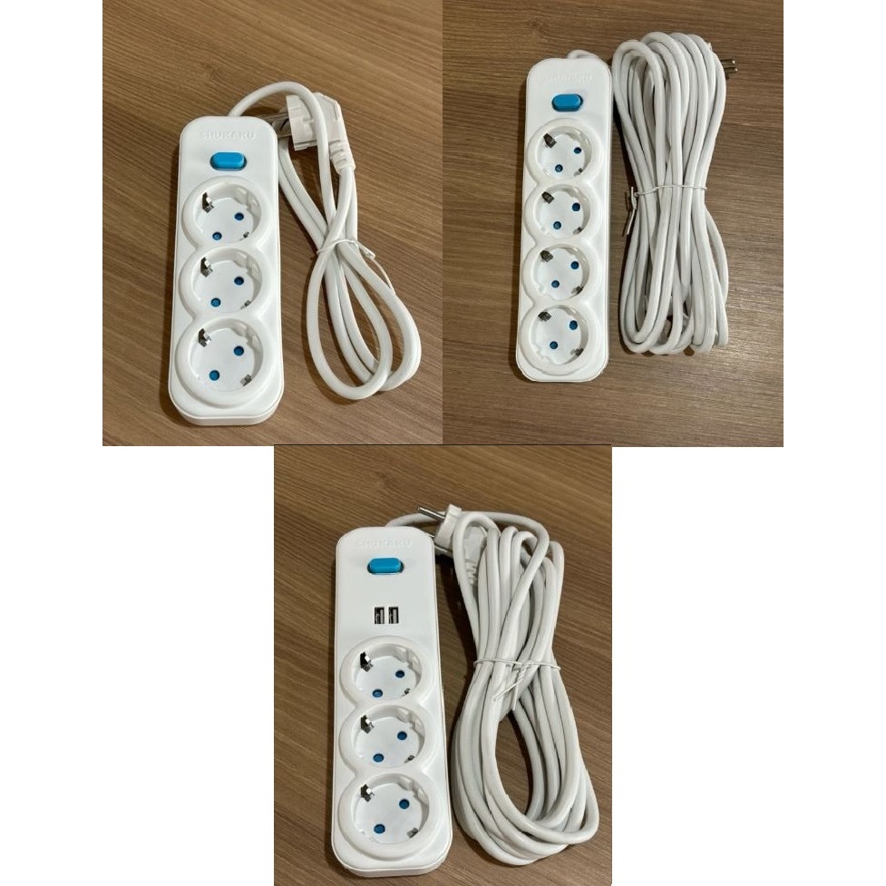 [PROMO] STOP KONTAK 3/4 LUBANG DENGAN SAKLAR DAN USB + KABEL 1.5/3/5 METER PREMIUM SHUKAKU