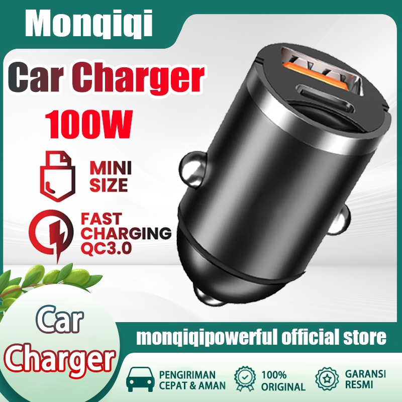 Monqiqi Penggiling Mobil 100W Casan Mobil Super Cepat Pengisi Daya Cepat Charger Usb Mobil Casan Hp 