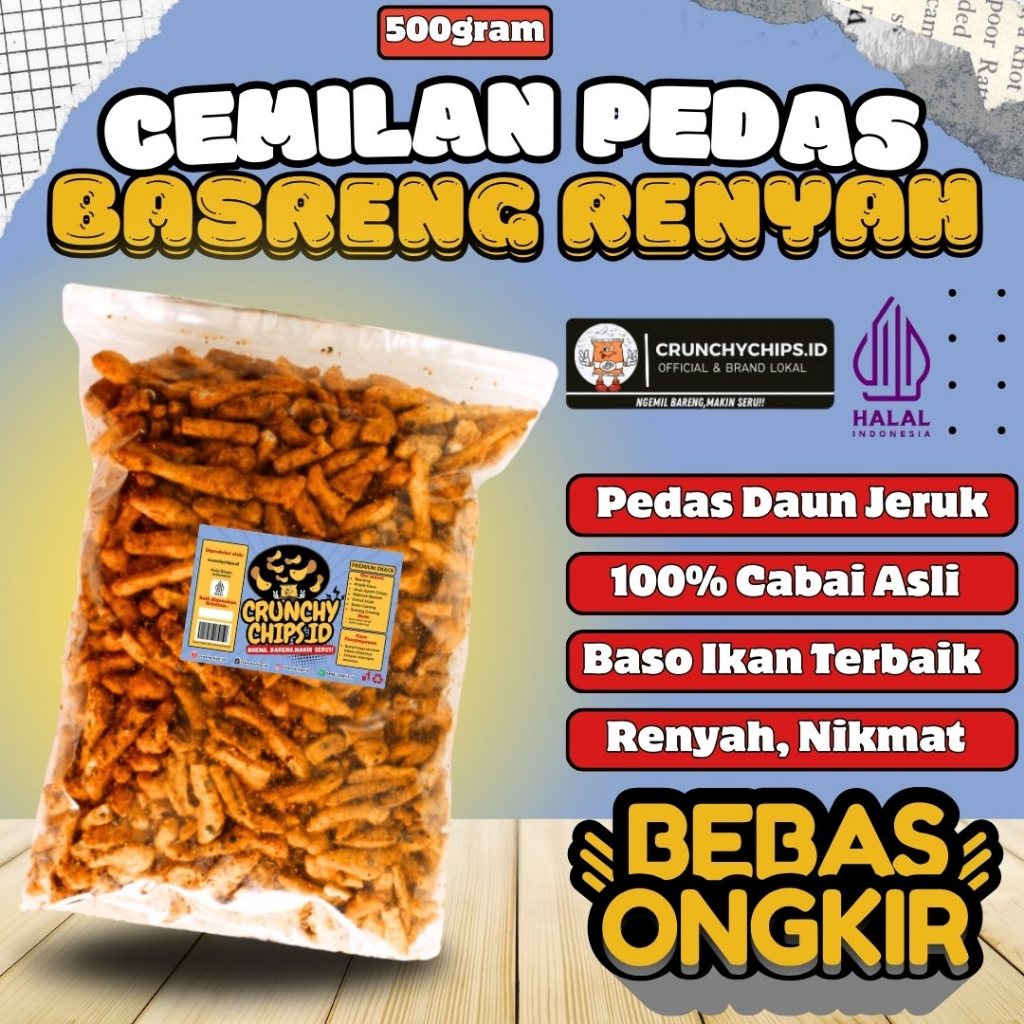 

Cemilan Basreng Sultan Premium Bumbu Pedas Daun Jeruk Halal Renyah 100% Cabai Asli Kemasan 500gram