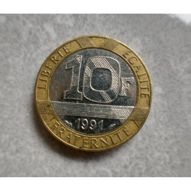 Uang Asing Koin Bimetal 10 Francs 1991