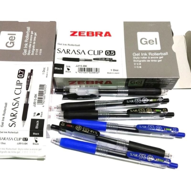 

pulpen zebra sarasa clip 0.5 dan 0.7 pak 12pcs