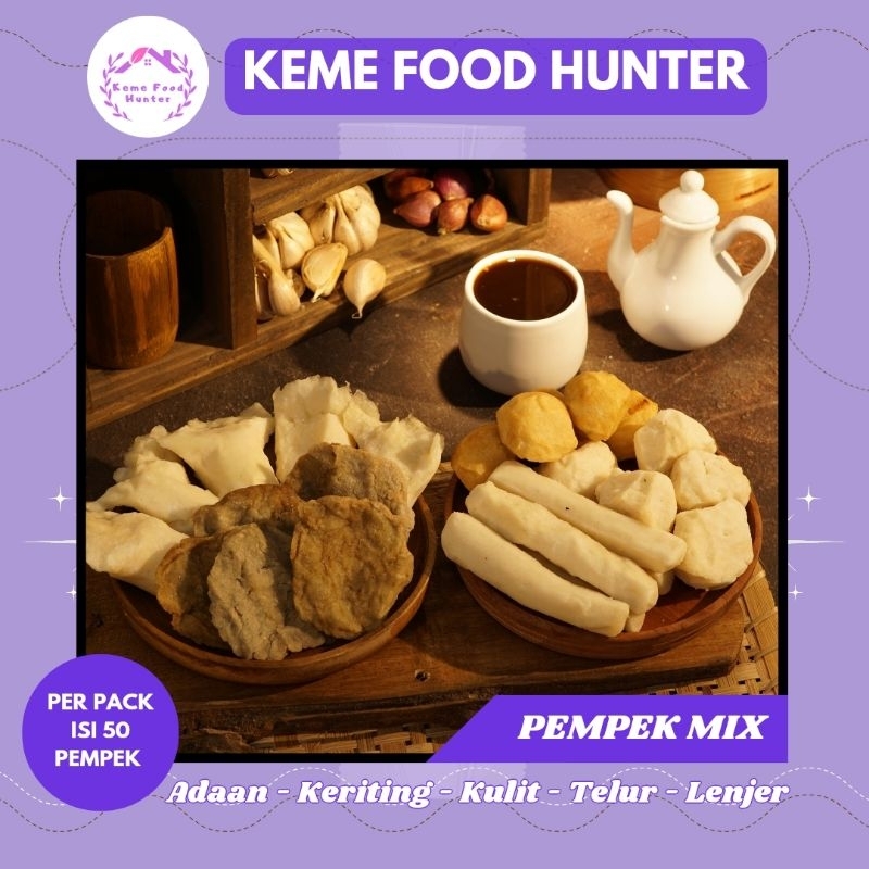 

KEME FOOD HUNTER Pempek Palembang ikan tenggiri isi 50pcs+Cuko 250ml hampers idul fitri, Imlek Natal