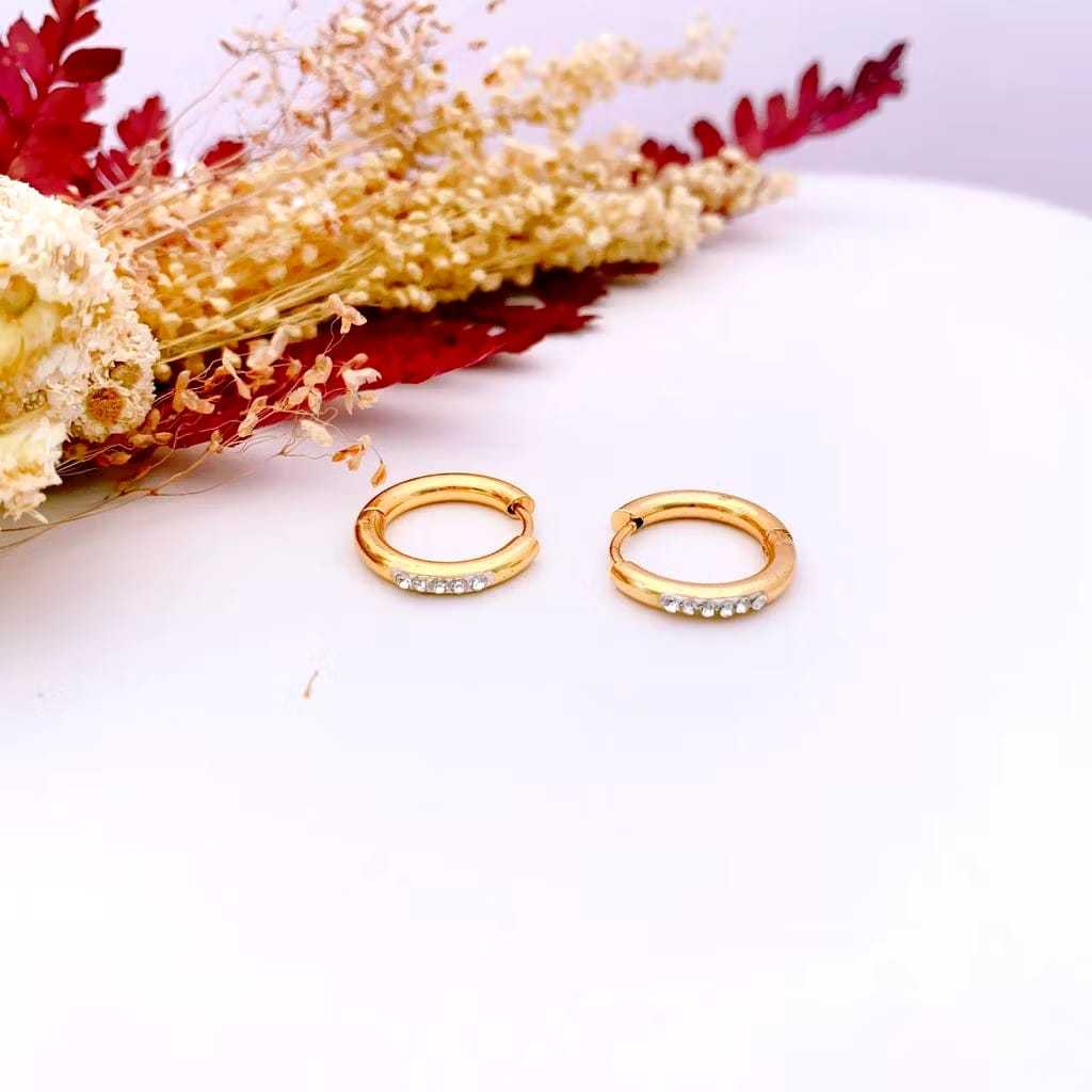 Anting titanium ring permata gold 18k