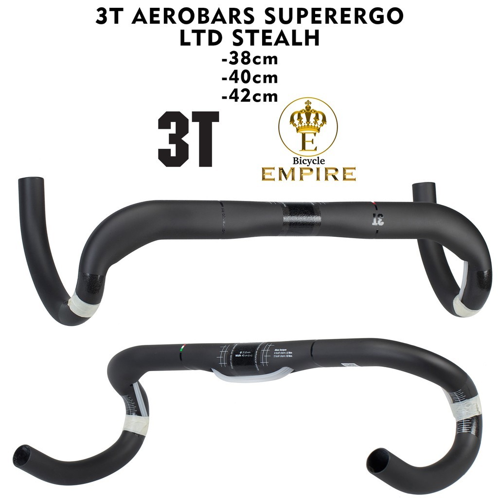 Stang Sepeda Road BIke 3T Aerobars Superergo LTD Stealth Handlebar 38cm 40cm 42cm Bicycle Empire
