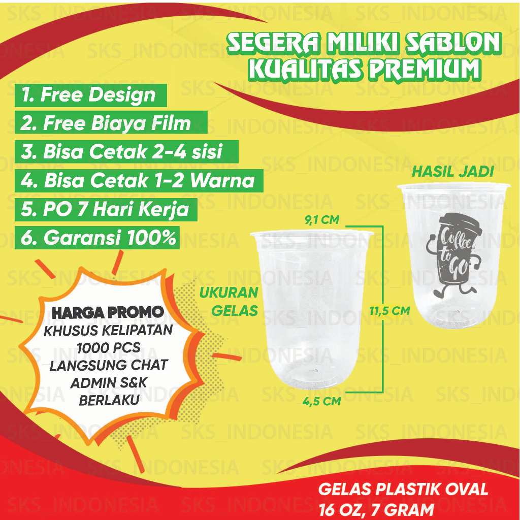 Sablon Cup Plastik 16 Oz (OVAL) – 1000 pcs