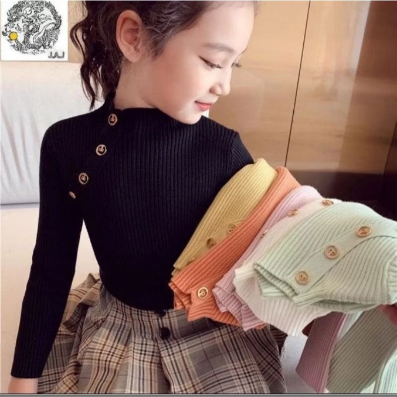 Atasan Rajut Anak Perempuan Kerah 4 Kancing 3-5 Tahun Atasan Anak Gaya Korea Baju Rajut Anak Kisa