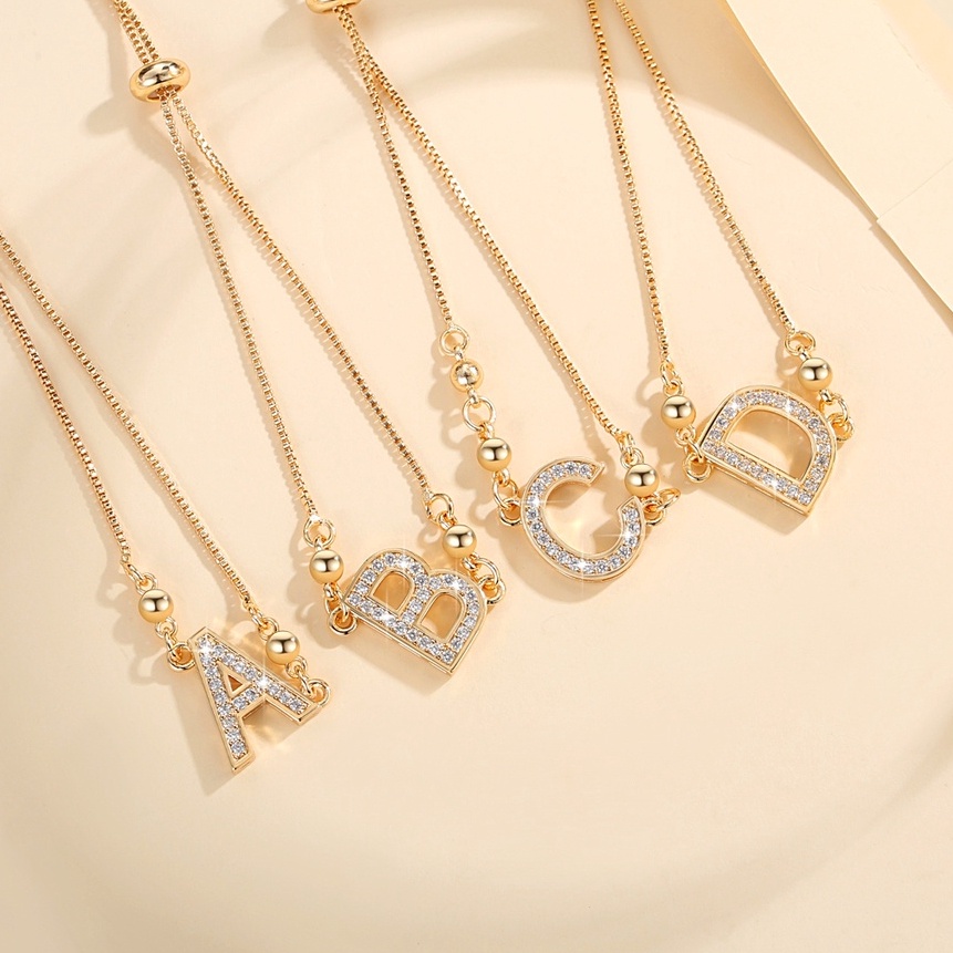 FG2 Lanme Jewelry Gelang Titanium Wanita Huruf Anti Karat Lapis Emas Gelang Tali sial Nama Fashion A