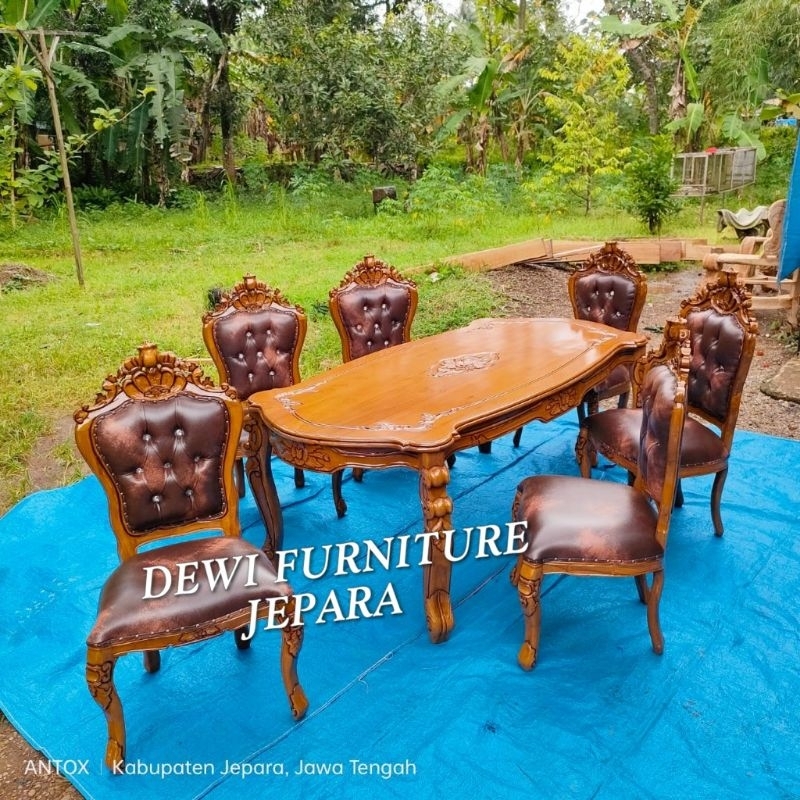 Meja makan jati ukiran Ganesa kursi meja makan ukiran